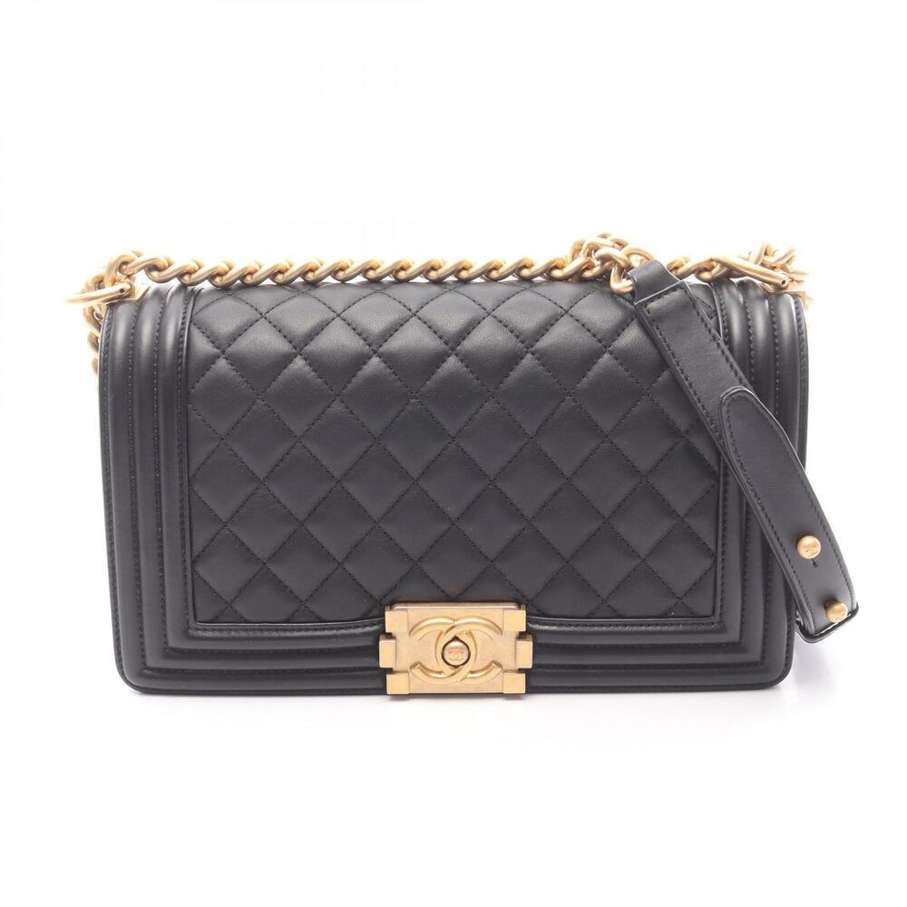 Chanel Boy Shoulder Bag Lambskin Sheepskin Black